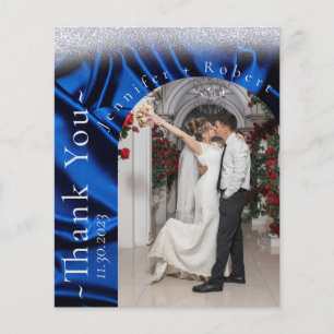Glitzer Navy Foto Hochzeit Danke Karte