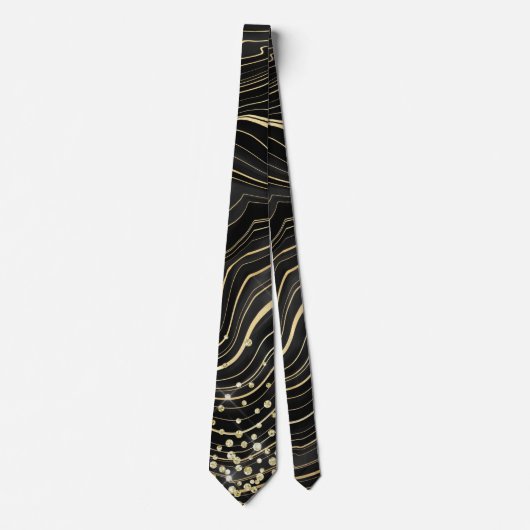 Glitzer Necktie aus schwarzem und goldenem Marmor Krawatte (Vorderseite)