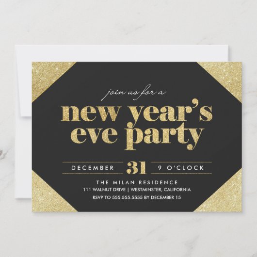 Glitzer Neujahrsfeierliche Party Einladung (Vorderseite)