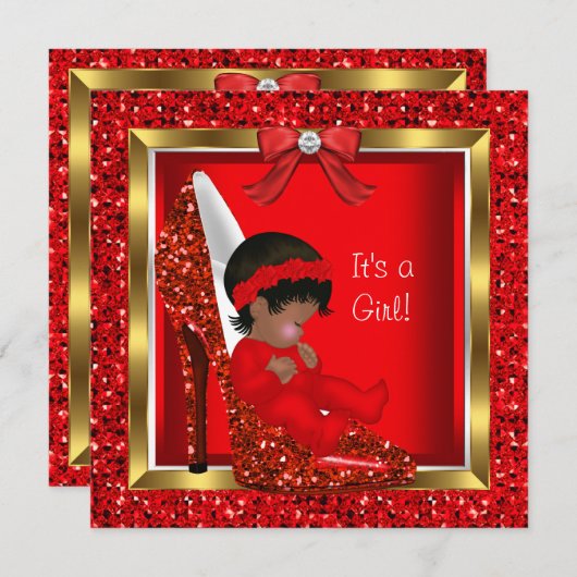 Glitzer Niedlich Baby in Showbaby Dusche Mädchen R Einladung (Vorne/Hinten)