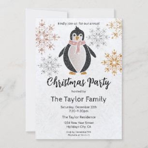 Glitzer Niedlich Penguin Weihnachts-Dinner Party I Einladung