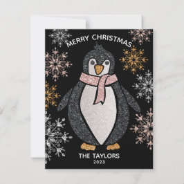 Glitzer Niedlich Penguin Weihnachtsfamilie Karte