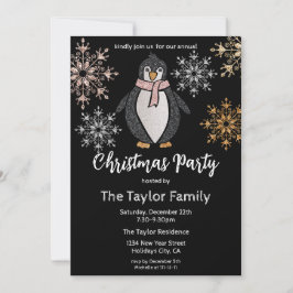 Glitzer Niedlich Pinguin Weihnachts-Abendessen Par Einladung