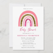 Glitzer Niedlich Rainbow Baby Dusche aus Gold und Einladung (Vorderseite)