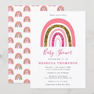 Glitzer Niedlich Rainbow Baby Dusche aus Gold und  Einladung