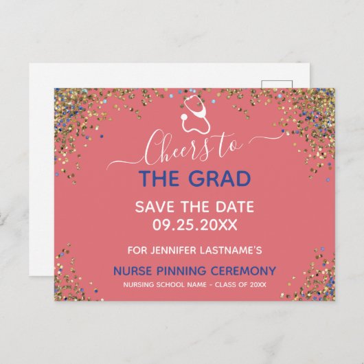 Glitzer Nurse Abschluss Pinning Save the Date Pos Postkarte (Vorne/Hinten)