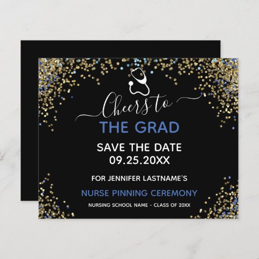 Glitzer Nurse Abschluss Save the Date Pinning (Vorne/Hinten)