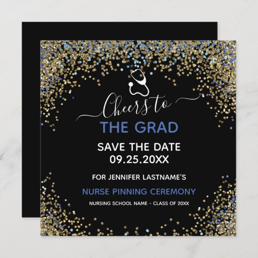 Glitzer Nurse Abschluss Save the Date Pinning Karte (Vorne/Hinten)