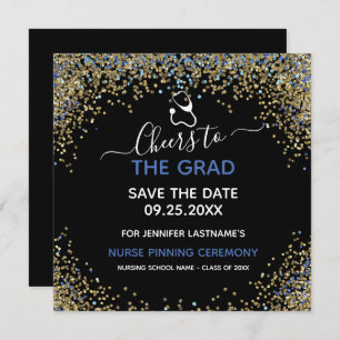 Glitzer Nurse Abschluss Save the Date Pinning Karte