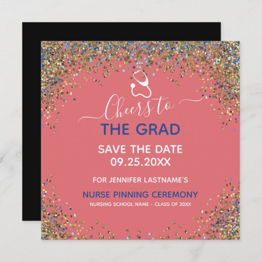 Glitzer Nurse Abschluss Save the Date Pinning Karte (Vorne/Hinten)