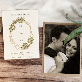Glitzer Olive & Blätter Rahmen Hochzeitsstift Foto Save The Date