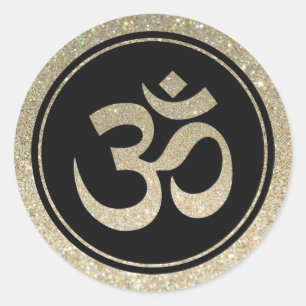 Glitzer-OM-Symbol-Aufkleber Runder Aufkleber