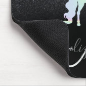 Glitzer Ombre Black Monogram Holographic Unicorn Mousepad (Ecke)