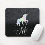Glitzer Ombre Black Monogram Holographic Unicorn Mousepad (Mit Mouse)