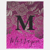 Glitzer Ombre Boho Chic Floral Monogram Fleecedecke (Vorderseite)