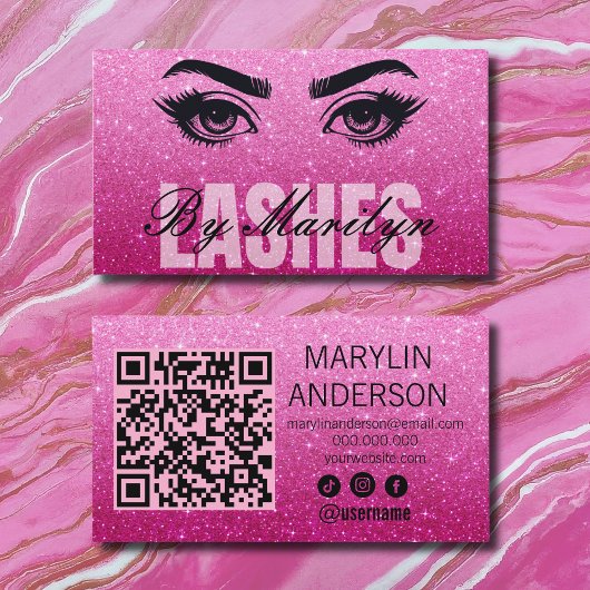 Glitzer Ombre Elegant Modern Lash QR Code Visitenkarte