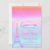 Glitzer Ombre, Holografy Eiffel Tower Quinceanera Einladung (Vorderseite)