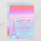Glitzer Ombre, Holografy Eiffel Tower Quinceanera Einladung (Vorne/Hinten)