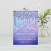 Glitzer | Ombre Lila Blue 16 . Geburtstag Einladung (Stehend Vorderseite)