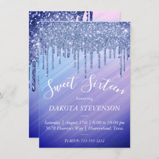Glitzer | Ombre Lila Blue 16 . Geburtstag Einladung