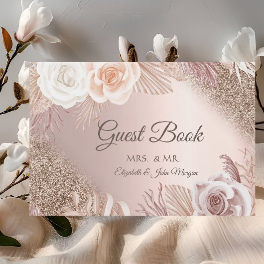 Glitzer Ombre Rose Gold Boho Blume Hochzeit Gästebuch