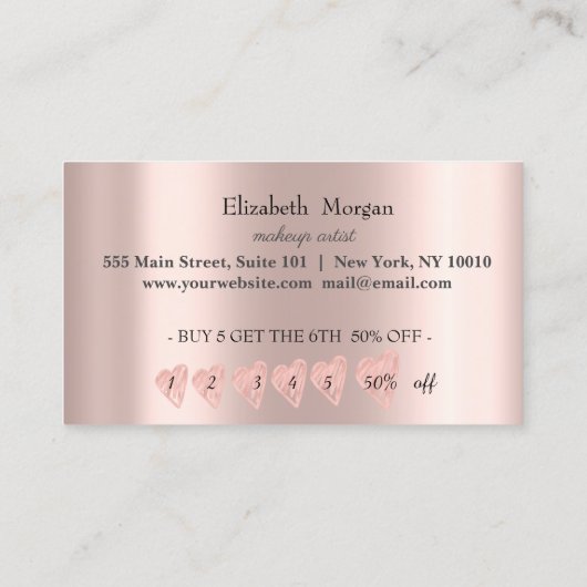 Glitzer Ombre Rose Goldene Herzen, Haartrockner Treuekarte (Rückseite)