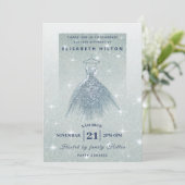 Glitzer ombre staubblaues Kleid 16 . Geburtstag Einladung (Stehend Vorderseite)