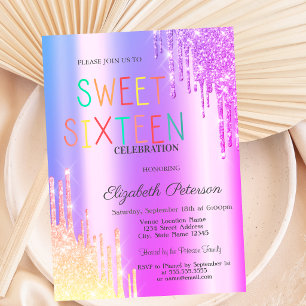 Glitzer Ombre Violett Tropfen Farbige Sweet 16 Einladung
