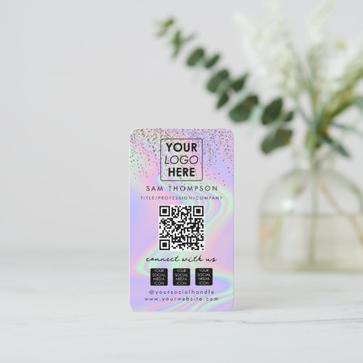 Glitzer Opal Connect mit dem QR-Code der US Social Visitenkarte (Stehend Vorderseite)