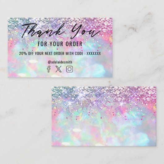 Glitzer opal danke Ihnen Visitenkarte (Vorne/Hinten)