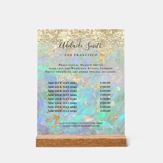 Glitzer-Opal-Preisliste Acrylschild (Vorderseite)