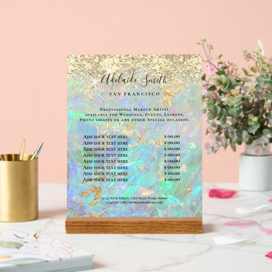 Glitzer-Opal-Preisliste Acrylschild (Hochzeit)