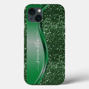 Glitzer-Optik Smaragdgrün Personalisierter Name iPhone 13 Hülle