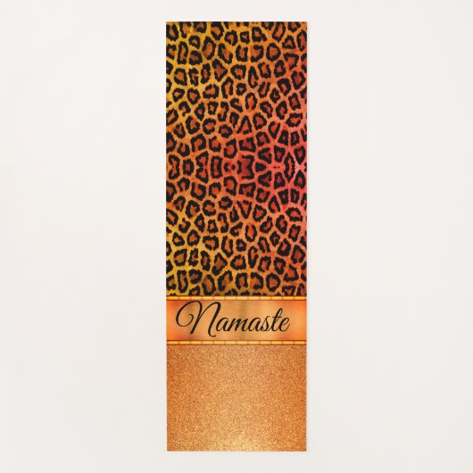 Glitzer Orange und Gold Leopard Personalisiert Yogamatte (Vorderseite)