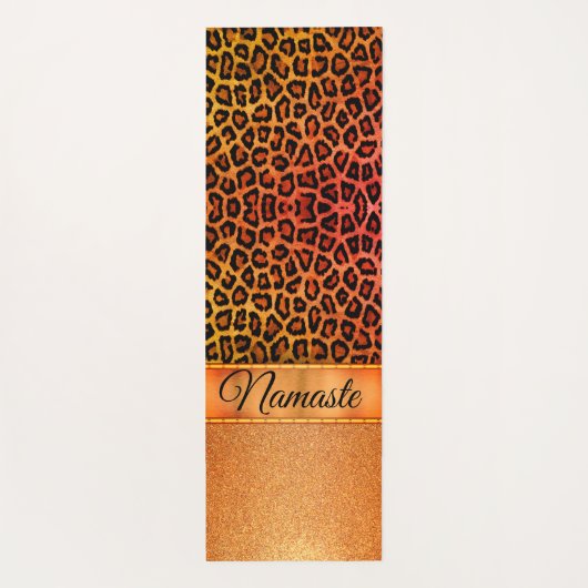 Glitzer Orange und Gold Leopard Personalisiert Yogamatte (Rückseite)