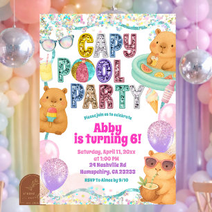Glitzer Pailletten Capybara Pool Party Geburtstags Einladung