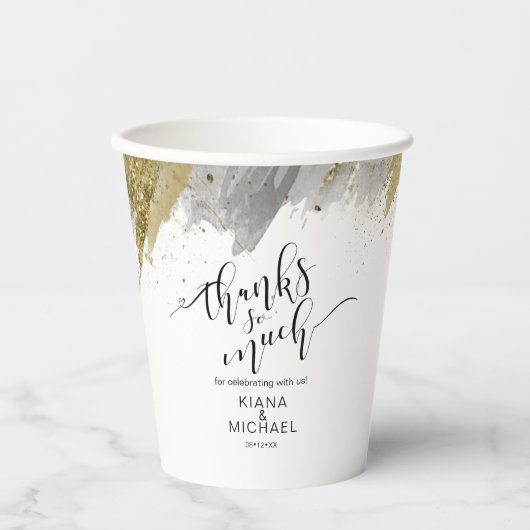 Glitzer & Paint Strokes Wedding Dank Gold ID626 Pappbecher (Vorderseite)