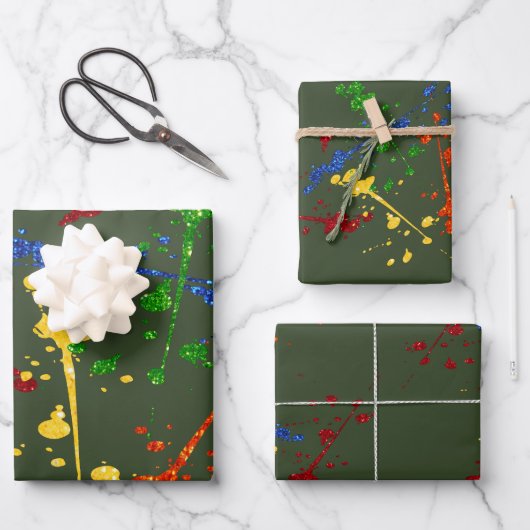 Glitzer Paintball Party Paint Spritzer Geschenkpapier Set (Vorderseite)