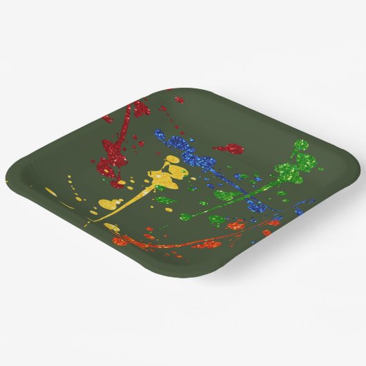 Glitzer Paintball Party Paint Spritzer Pappteller (Gewinkelt)