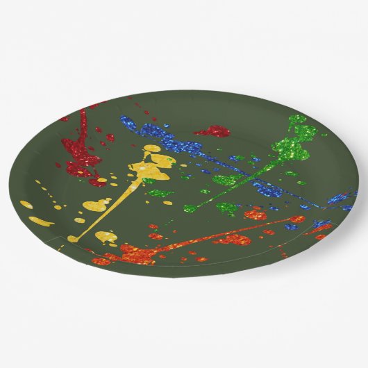 Glitzer Paintball Party Paint Spritzer Pappteller (Schrägansicht)