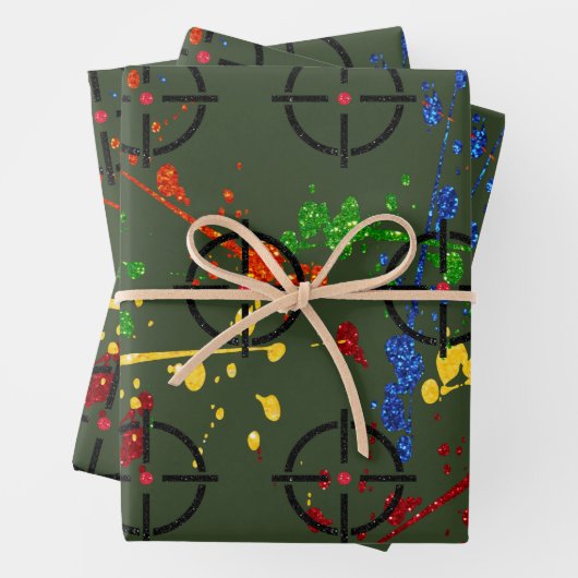 Glitzer Paintball Party Ziele Geschenkpapier Set (Beispiel)
