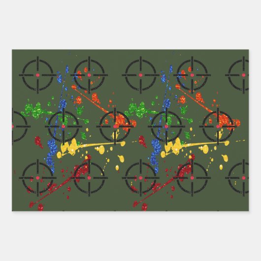 Glitzer Paintball Party Ziele Geschenkpapier Set (Vorderseite)