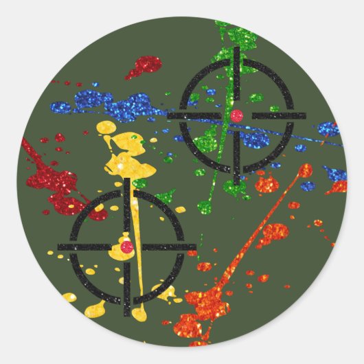 Glitzer Paintball Party Ziele Runder Aufkleber (Vorderseite)