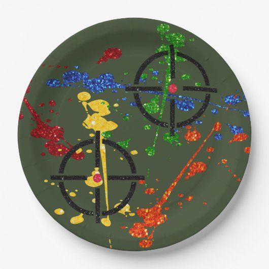 Glitzer Paintball Party Zielvorgaben Papierfächer Pappteller (Vorderseite)