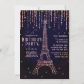 Glitzer Paris Eiffel Tower Geburtstag Einladung (Vorderseite)