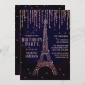 Glitzer Paris Eiffel Tower Geburtstag Einladung (Vorne/Hinten)