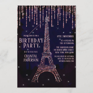 Glitzer Paris Eiffel Tower Geburtstag Einladung