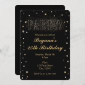 Glitzer-Party Einladungen für Black & Gold Imitate (Vorne/Hinten)