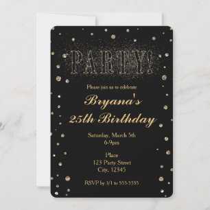 Glitzer-Party Einladungen für Black & Gold Imitate
