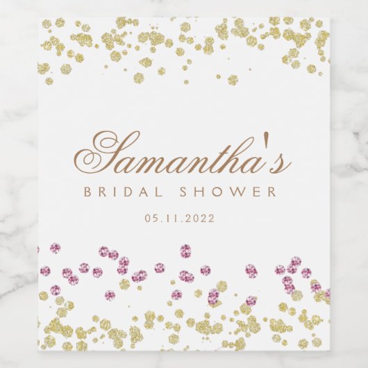 Glitzer Party Rose und Gold Brautparty Weinetikett (Einzelnes Label)